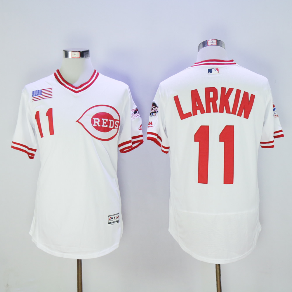 Men MLB Cincinnati Reds #11 Larkin white jerseys->cincinnati reds->MLB Jersey